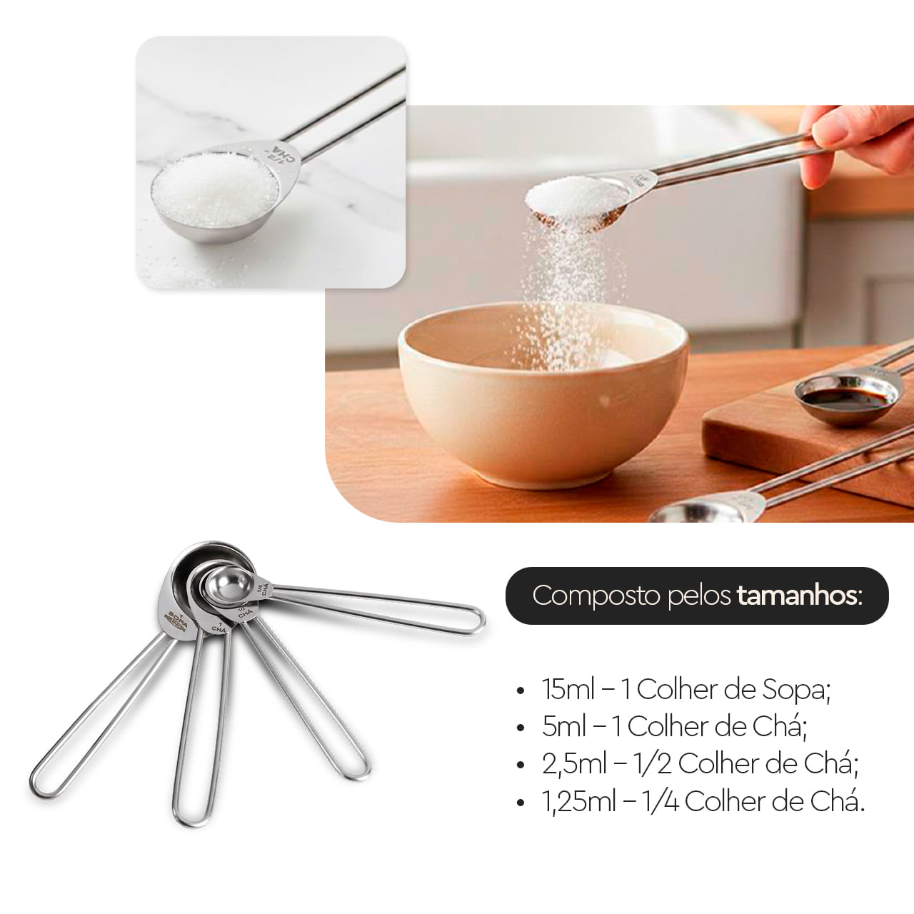 Conjunto Medidor Colher Brinox 4 Peças Aço Inox - foto 4