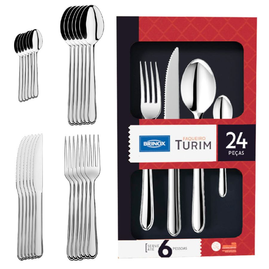 Faqueiro Brinox Turim 24 Peças Aço Inoxidável