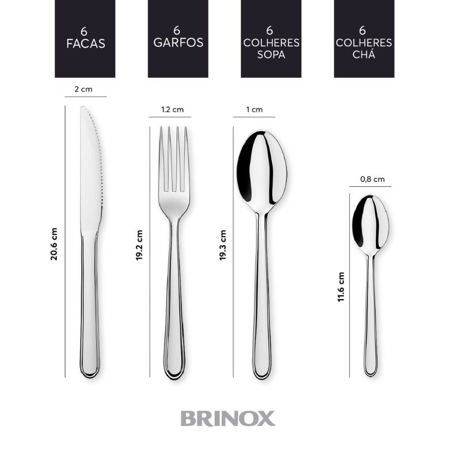 Faqueiro Brinox Turim 24 Peças Aço Inoxidável - foto 4