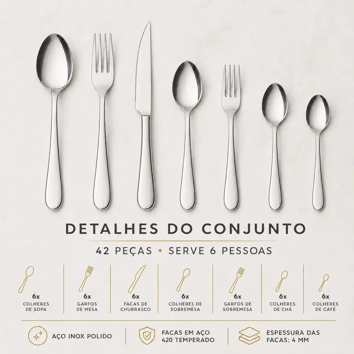 Faqueiro Premium Brinox Bellagio 42 Peças Aço Inox - foto 2