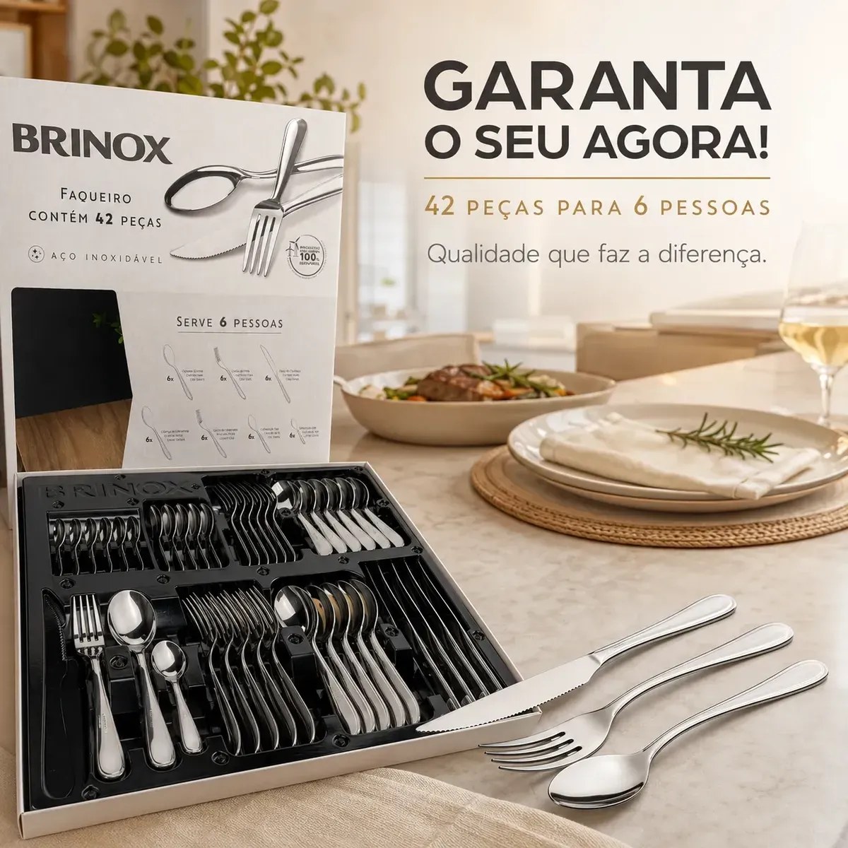 Faqueiro Premium Brinox Bellagio 42 Peças Aço Inox - foto 5