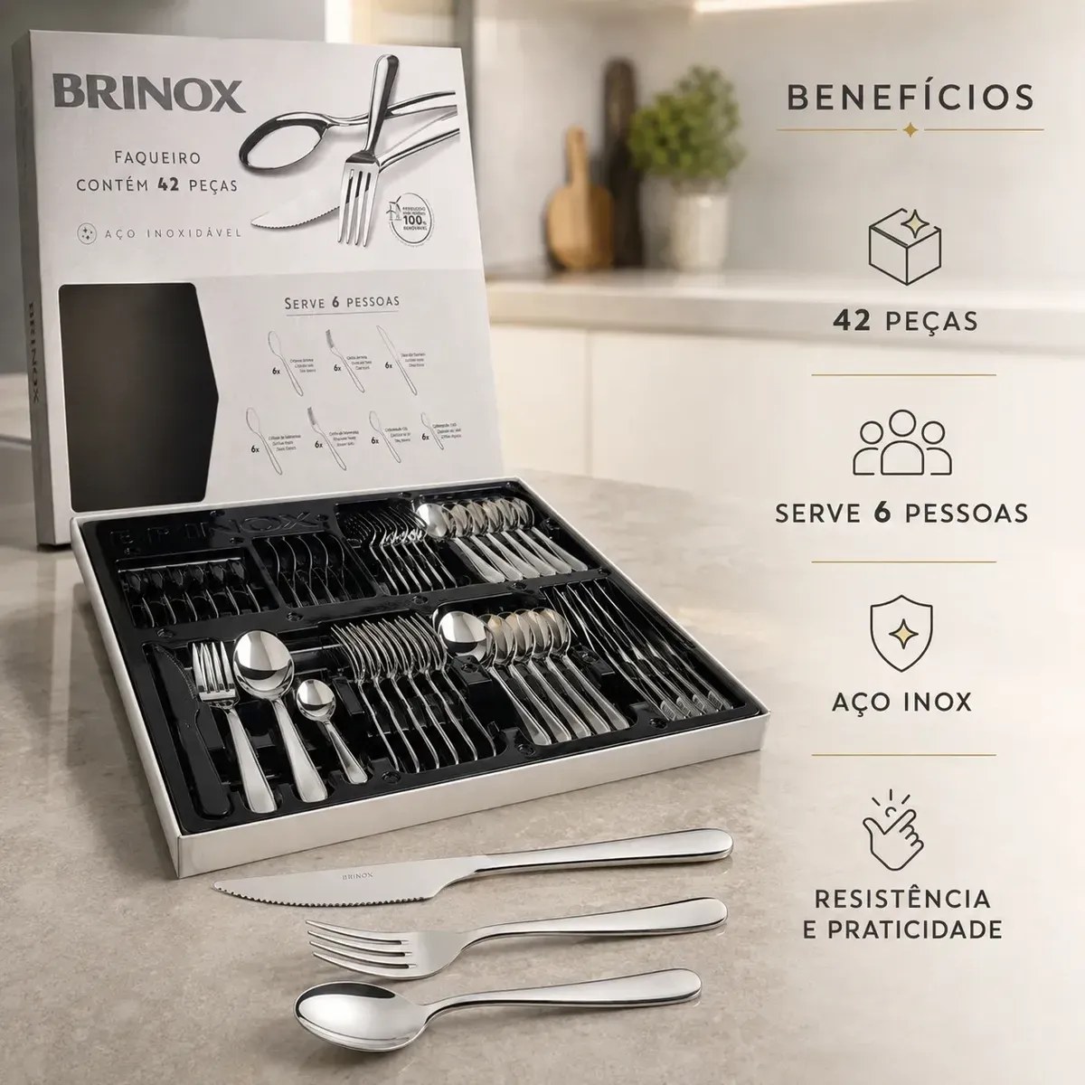 Faqueiro Premium Brinox Bellagio 42 Peças Aço Inox - foto 6