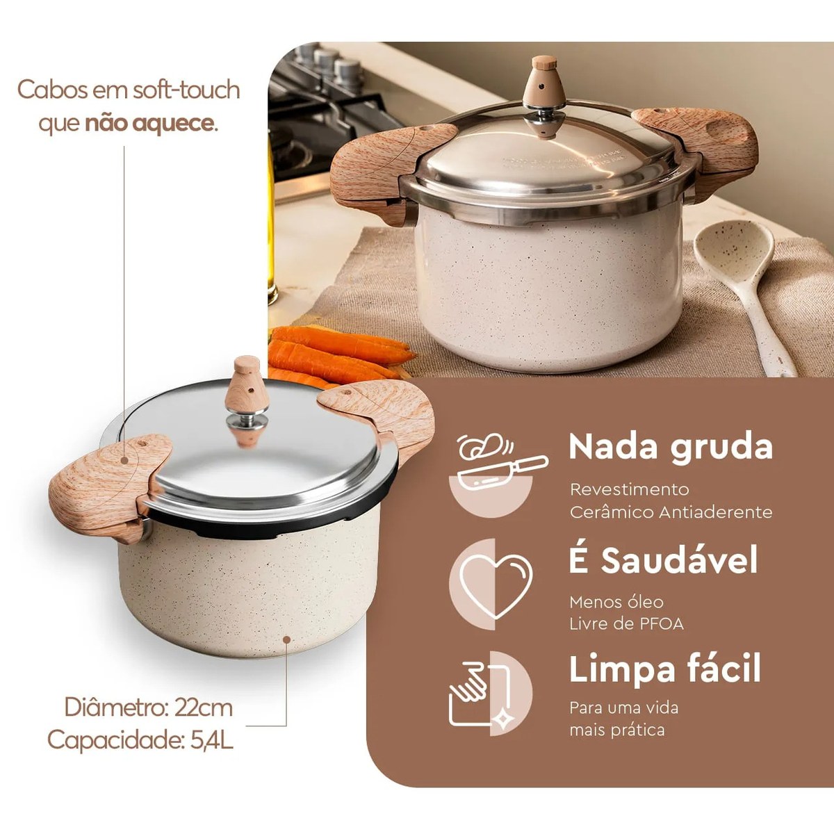 Panela de Pressão Ceramic Life 5,4L Vanilla Indução - foto 5