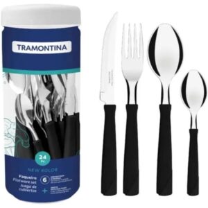 Faqueiro Tramontina New Kolor Aço Inox Preto 24 Peças - foto 1