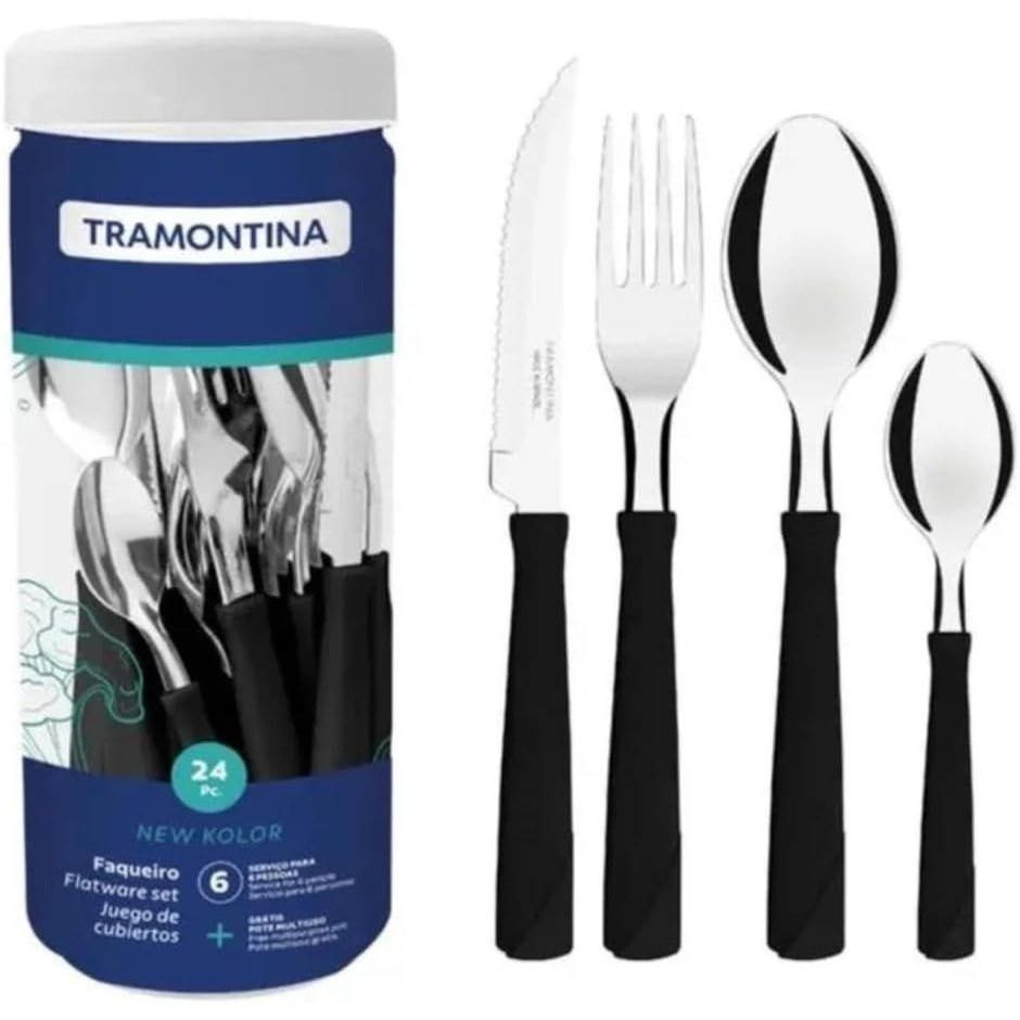 Faqueiro Tramontina New Kolor Aço Inox Preto 24 Peças - foto 1