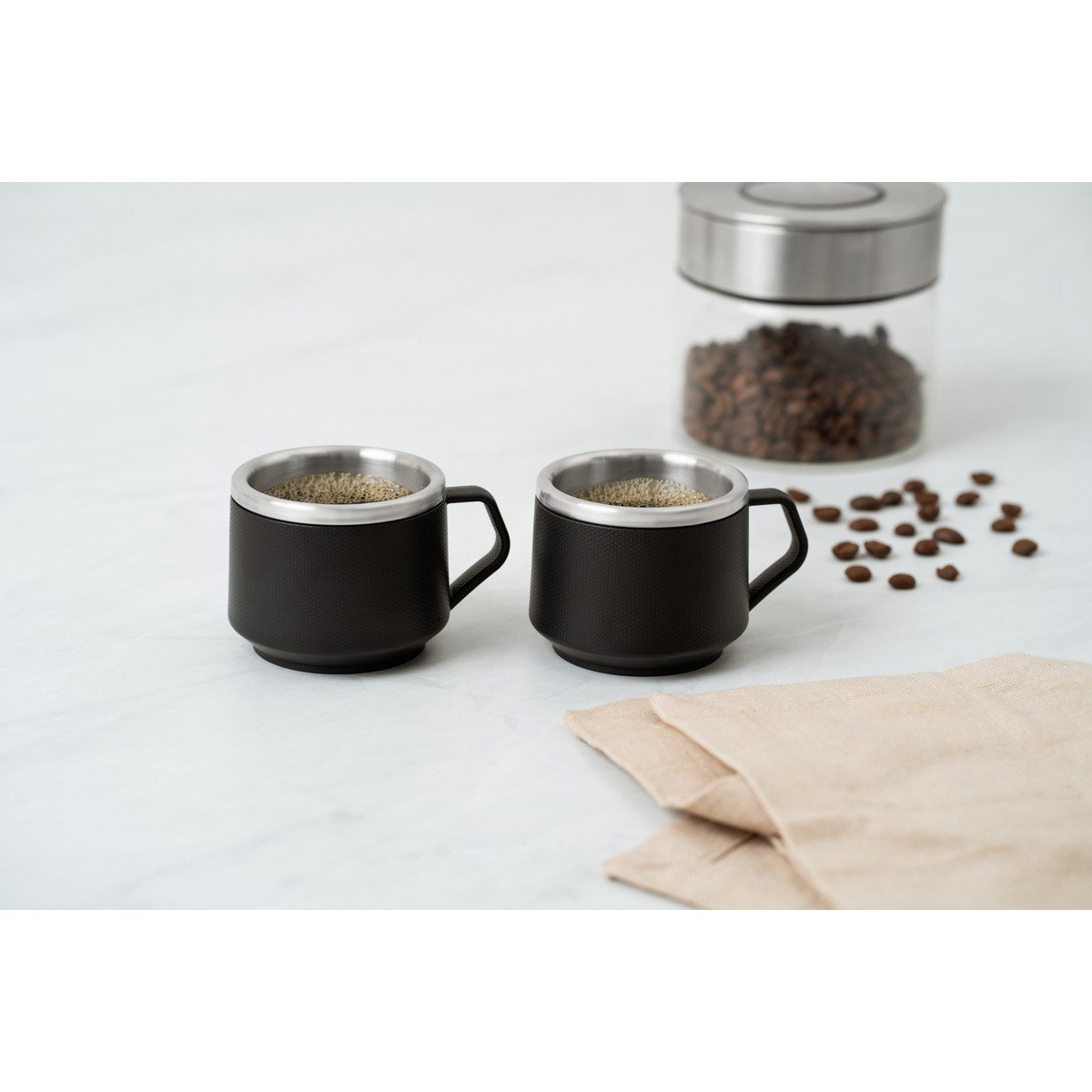 Conjunto de Xícaras para Café Tramontina Empilháveis Aço Inox ABS Preto 2 Peças - foto 2