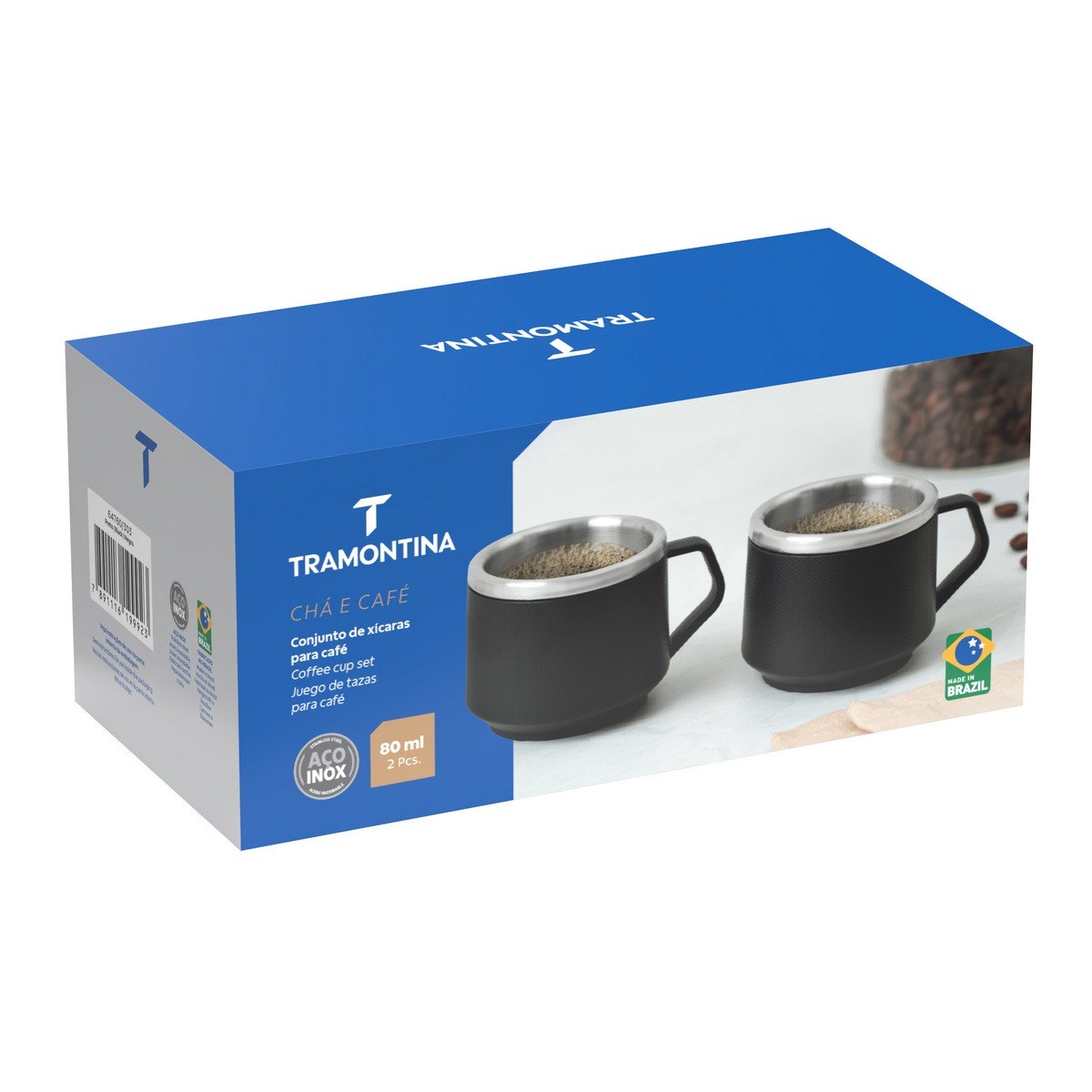 Conjunto de Xícaras para Café Tramontina Empilháveis Aço Inox ABS Preto 2 Peças - foto 4