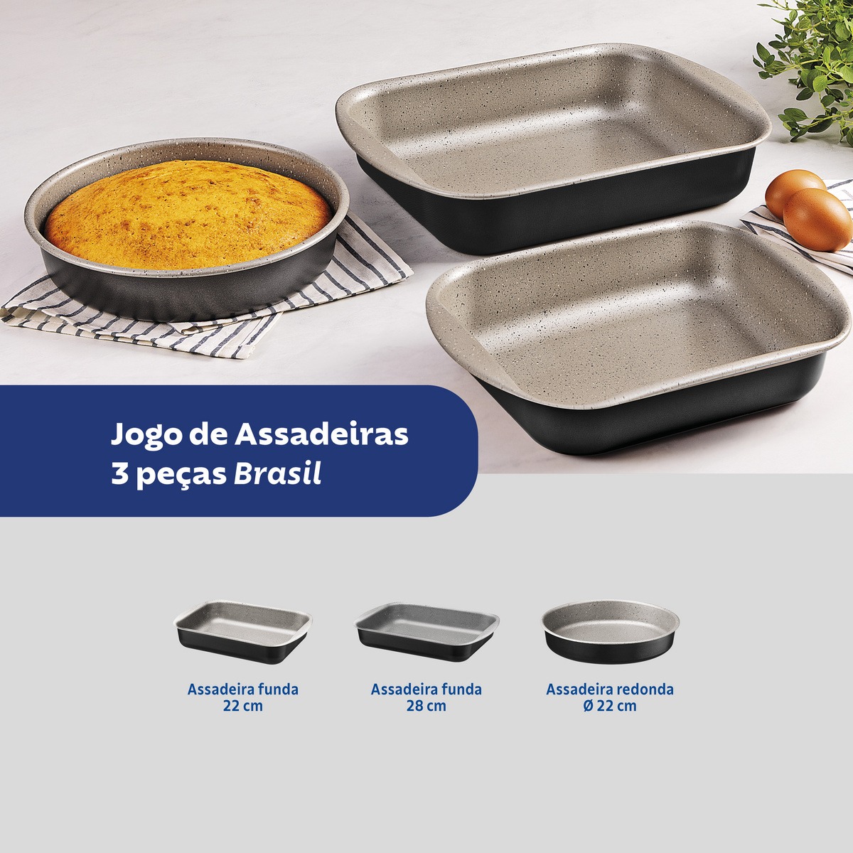Jogo de Assadeiras Tramontina Brasil em Alumínio com Revestimento Antiaderente Starflon Max 3 Peças Preta/Cinza - Imagem 3
